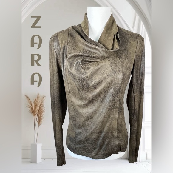 Zara | Drape Faux Suede Moto Jacket - Picture 3 of 10